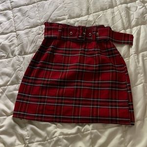 Red flannel skirt with belt